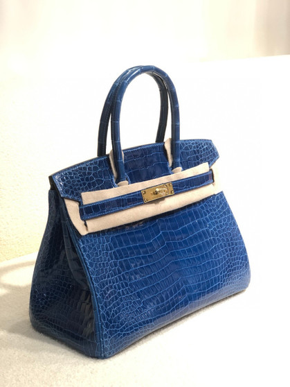 Hermes Blue Saphir Birkin 30 in Porosus  Crocodile with Gold hardware Hermes Blue Saphir Birkin 30 in Porosus  Crocodile with Gold hardware