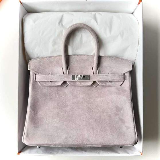 HERMÈS BIRKIN 25 GRIS ASPHALTE VEAU DOBLIS SUEDE WITH PALLADIUM HARDWARE HERMÈS BIRKIN 25 GRIS ASPHALTE VEAU DOBLIS SUEDE WITH PALLADIUM HARDWARE