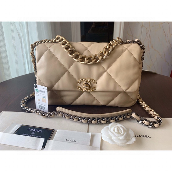 CHANEL 19 Dark Beige Large Flap Bag 