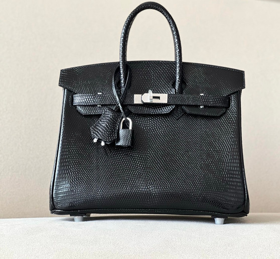 Hermes Black Lizard Birkin Bag 25cm Palladium Hardware Hermes Black Lizard Birkin Bag 25cm Palladium Hardware