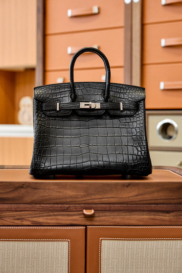 Hermes Black Birkin 25 in Porosus  Crocodile with Palladium hardware Hermes Black Birkin 25 in Porosus  Crocodile with Palladium hardware