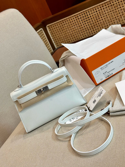 Hermès White Mini Kelly II Swift Leather Palladium hardware Hermès White Mini Kelly II Swift Leather Palladium hardware