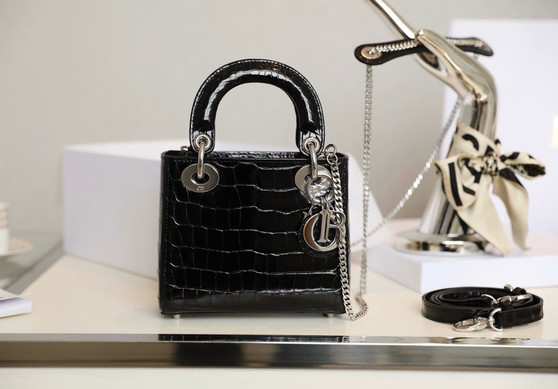 Christian Dior Mini Lady Dior handbag in Black Crocodile