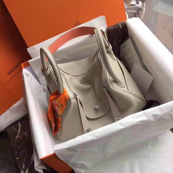 Hermes Lindy 30 C80 Gris Perle  Eclat /L5 Crevette Taurillon Clemence Palladium HW