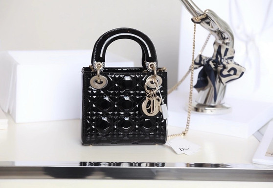Christian Dior Lady Dior Mini Crocodile Champagne Hardware Black