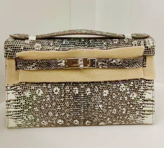 HERMES KELLY POCHETTE OMBRE LEZARD LIZARD PALLADIUM HARDWARE