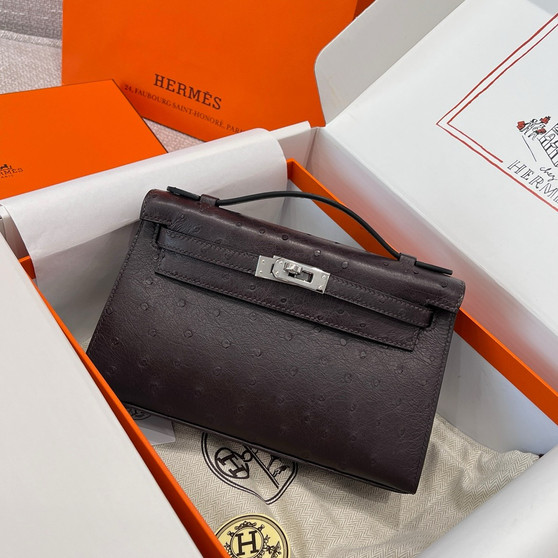 Hermes Black Mini Kelly Pochette Ostrich with Palladium Hardware Hermes Black Mini Kelly Pochette Ostrich with Palladium Hardware