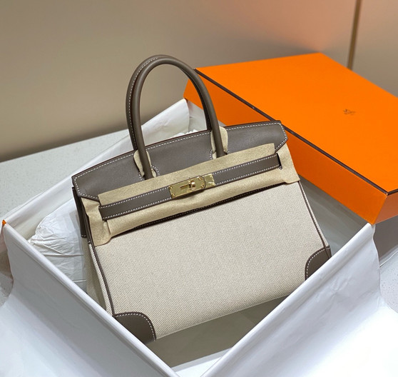 Hermès Birkin 30 Bag Toile Etoupe Swift Leather 
