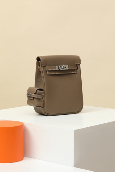 HERMÈS KELLY JUMP BAG ETOUPE SWIFT LEATHER  PALLADIUM HARDWARE