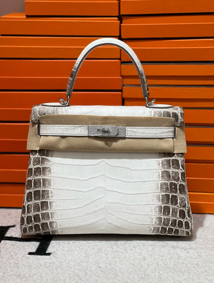 Hermes Kelly Bag 28cm Matte Himalaya Nilo Crocodile Retourne with Diamond  Hardware