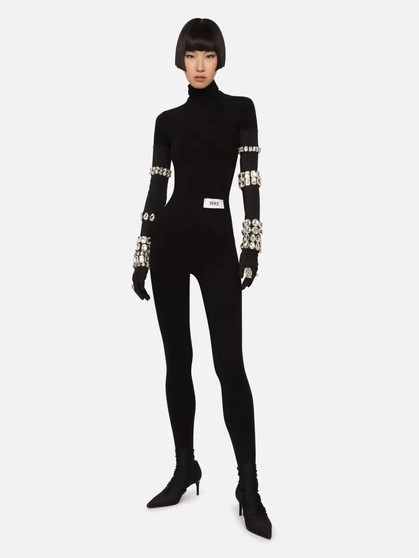 KIM DOLCE&GABBANA Long jersey gloves with rhinestone embellishment KIM DOLCE&GABBANA Long jersey gloves with rhinestone embellishment