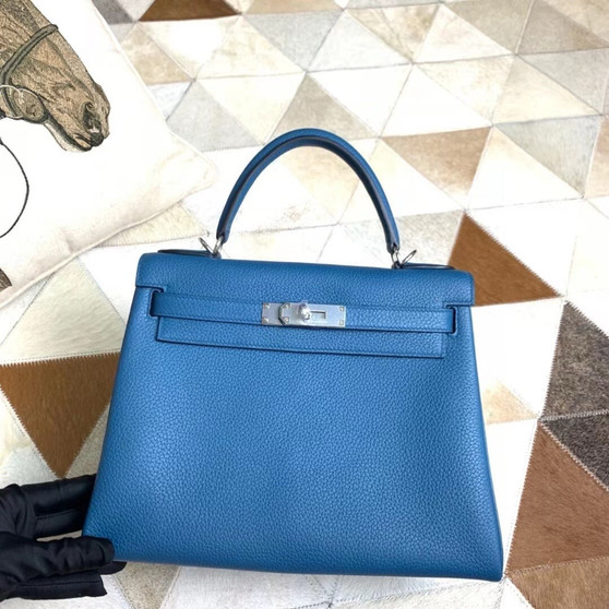 Hermès Blue Izmir Kelly 25  Togo Palladium Hardware Hermès Blue Izmir Kelly 25  Togo Palladium Hardware
