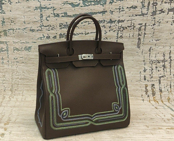 Hermès Ebene Togo Limited Edition Western Birkin 40 Haut A Courroies Palladium Hardware