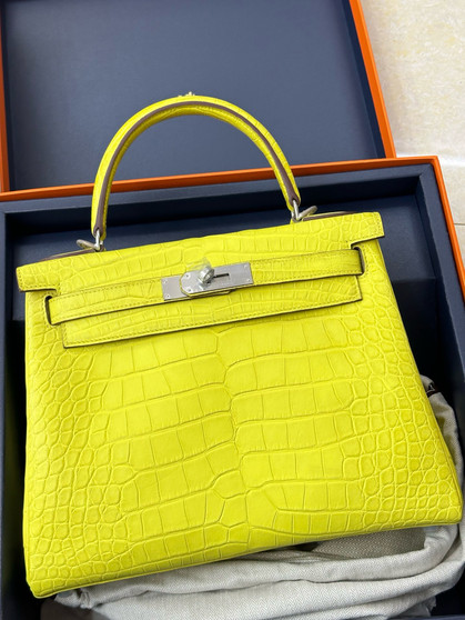  Hermes Lime Alligator KELLY 28 With Palladium Hardware