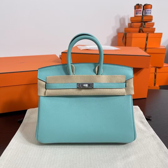 HERMÈS Birkin 25 Bleu Atoll (3P) Evercolor Gold hardware