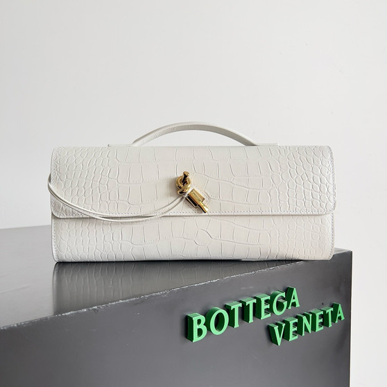 Bottega Veneta Andiamo Crocodile Clutch White