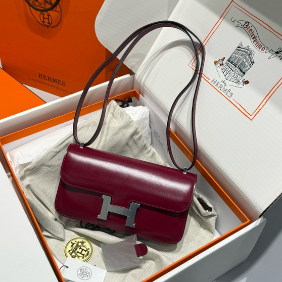 Hermès Constance Elan handbag in Bordeaux Box Leather with Palladium Hardware