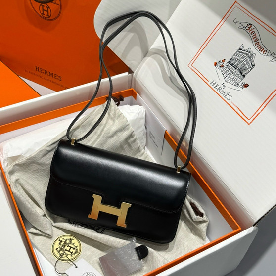 Hermès Constance Elan handbag in Black Box Leather with Gold Hardware