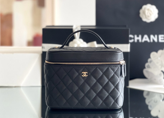 Chanel Black Caviar Quilted Large Vanity Pouch