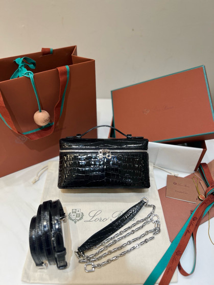 Loro Piana Extra Pocket L19 Alligator Leather Pouch Black