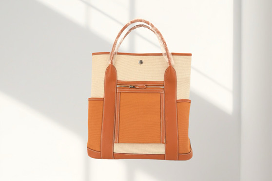 Hermes Toile Militaire Negonda Vertical Pockets Garden Party Beton Gold