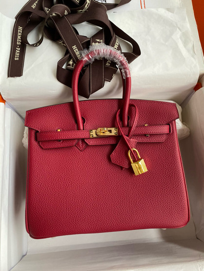 Hermes Red Birkin 25 cm Togo Gold Hardware