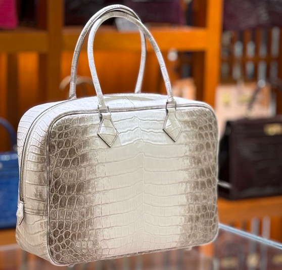 Hermès Plume 32 Himalaya Matte Niloticus Crocodile Palladium Hardware