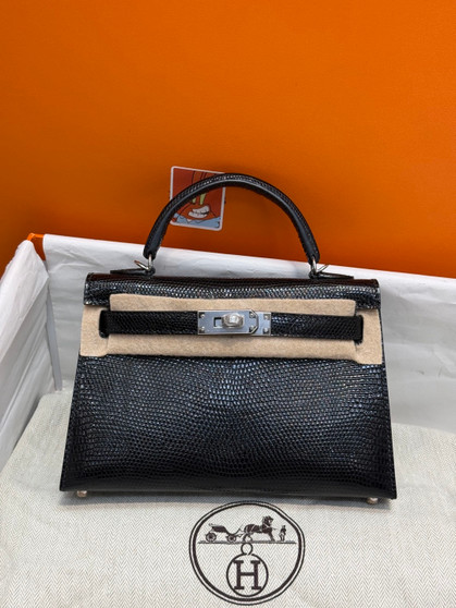 Hermes Mini Kelly II 20 Black Lizard 