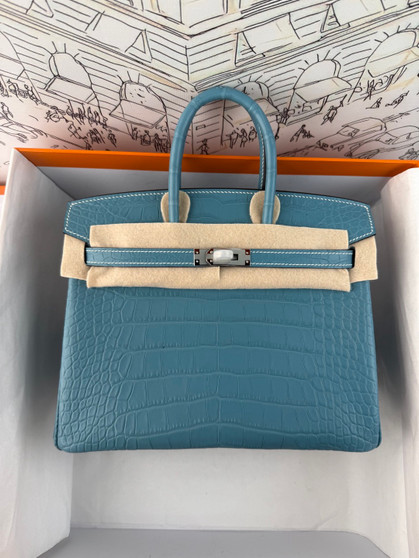 Hermes Blue Jean Birkin 25 alligator crocodile with palladium hardware