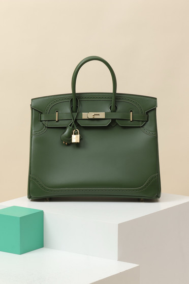 Hermes Birkin Ghillies 35 cm handbag in Olive Tadelakt Leather