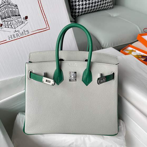 Hermès Limited Edition Horseshoe Birkin 25 Bag Gris Perle/Velvet Green