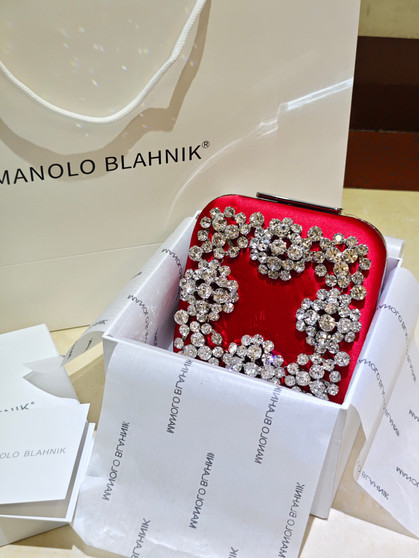 Manolo Blahnik Hangi Petinia Crystal Red Silk Clutch