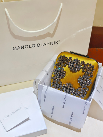 Manolo Blahnik Hangi Petinia Crystal Yellow Silk Clutch