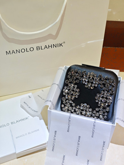 Manolo Blahnik Hangi Petinia Crystal BlackSilk Clutch