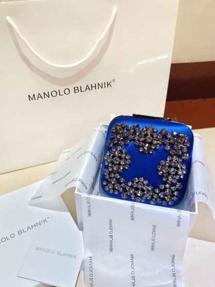 Manolo Blahnik Hangi Petinia Blue Crystal Silk Clutch