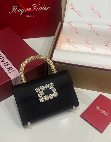 Roger Vivier Efflorescence Mini Bag in Satin Black