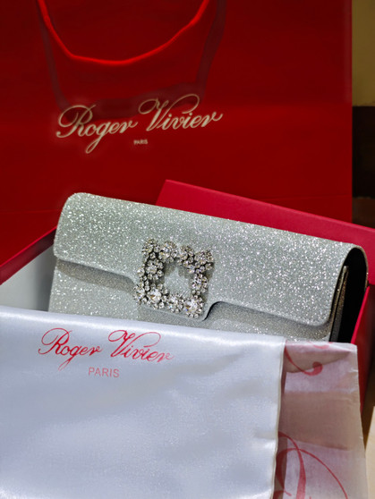 Roger Vivier Efflorescence Satin Pochette Silver