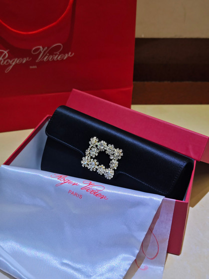 Roger Vivier Efflorescence Satin Pochette Black