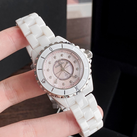 Chanel J12 Diamond Dial Quartz Watch 33mm White Ceramic