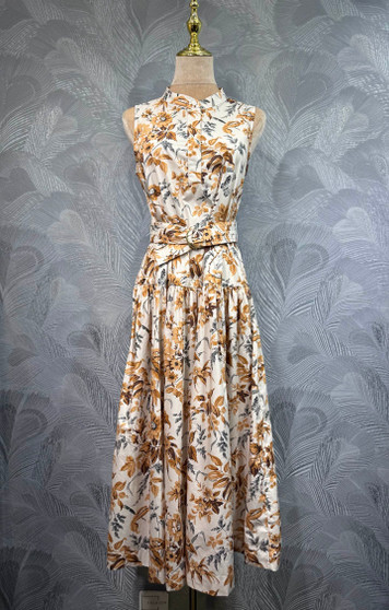 Oscar de la Renta stand collar cotton floral print sleeveless dress (2026 summer new)