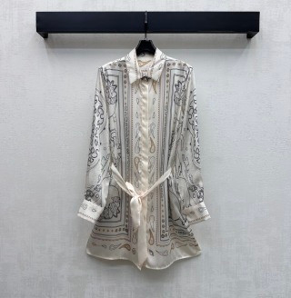 Silk Printed Belted Shirt Dress