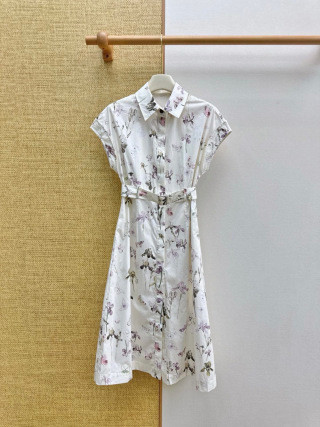 CD 26SS Early Spring Butterfly Iris Print Shirt Dress with Belt