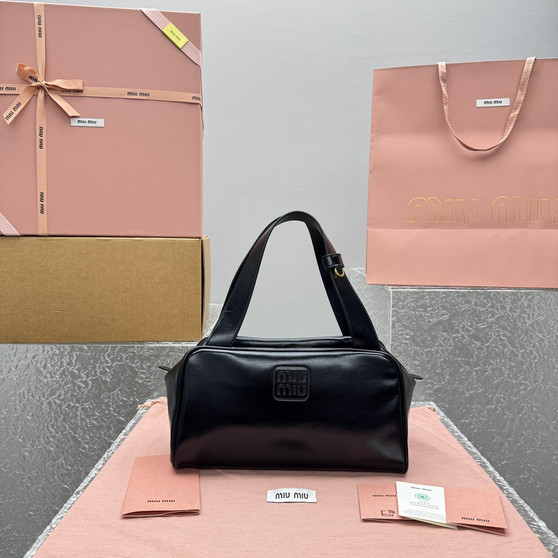 Miu Miu Arcadie Leather Bowling Bag - Black