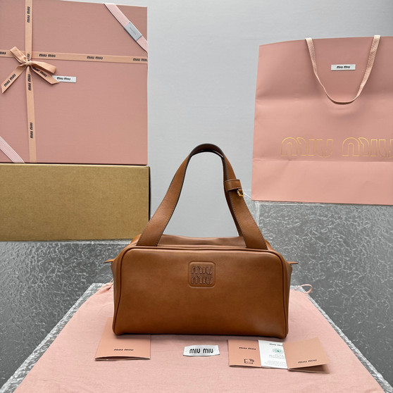 Miu Miu Arcadie Leather Bowling Bag - Brown