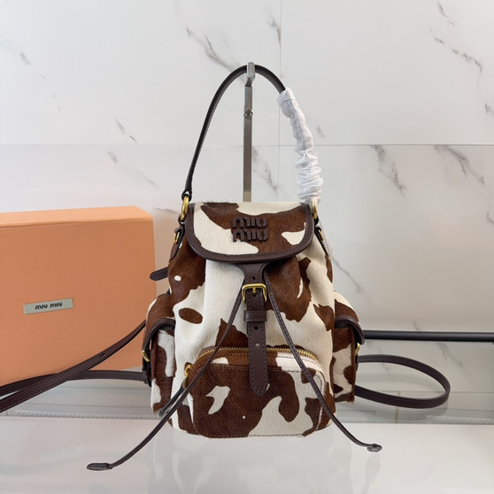 Miu Miu Cow-Print Calf Hair Backpack - Brown White