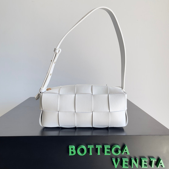 Bottega Veneta Padded Cassette Intrecciato Leather Shoulder Bag - White