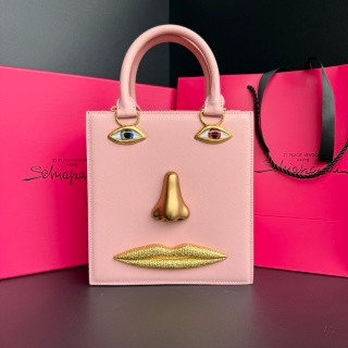 Schiaparelli Face Tote Large Black Croc