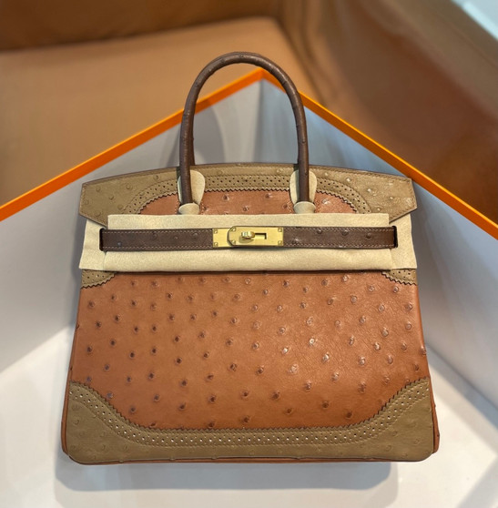 Hermès Birkin 30 Ghillies Tri-Color Ostrich Gold Hardware