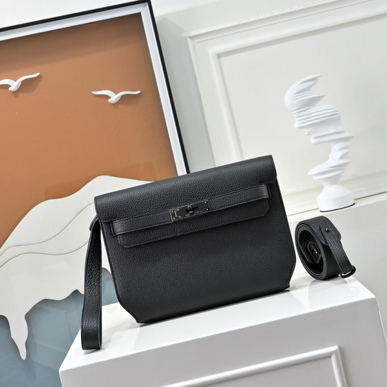 Hermès Kelly Depeches 25 Black Epsom Leather Palladium Hardware Clutch Bag
