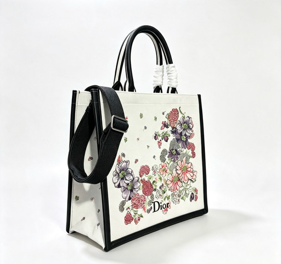 Christian Dior Large Floral Embroidered Canvas Tote Bag — Multi-Color / Black
